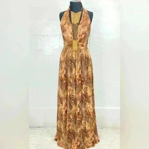 NWT Vince Camuto Size 12 Brown Halter Vacation/Date Night Dress W/23" Necklace - Picture 12 of 13